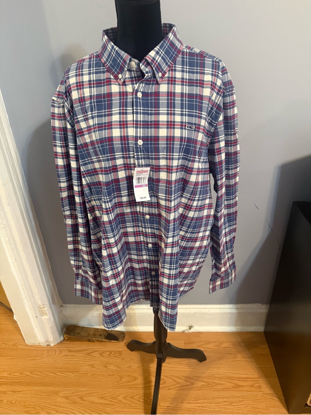 Vineyard Vines Navy, Red & White Plaid Button-Down Shirt